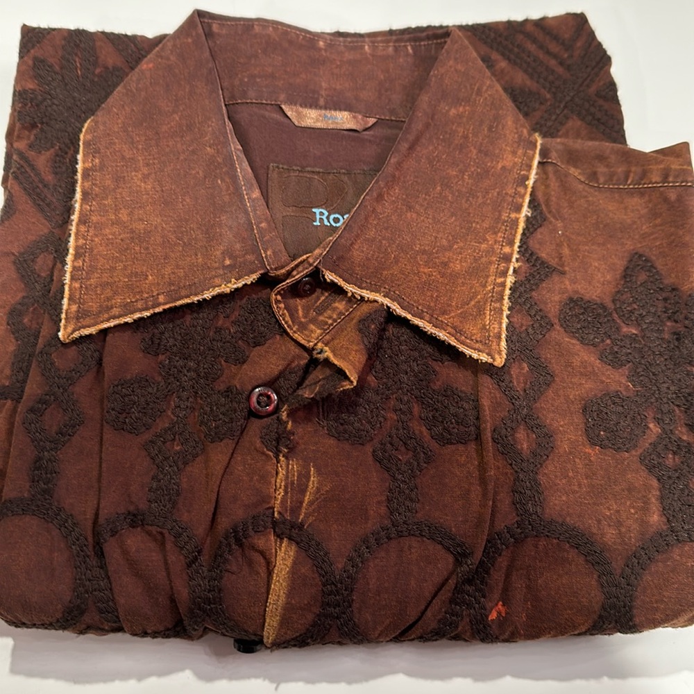 Distressed brown long sl with stitch design